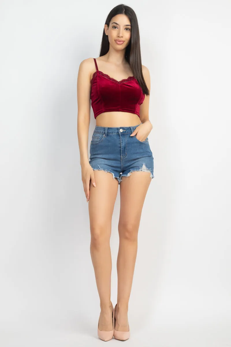 Women's Sleeveless Corset Velvet Crop Top