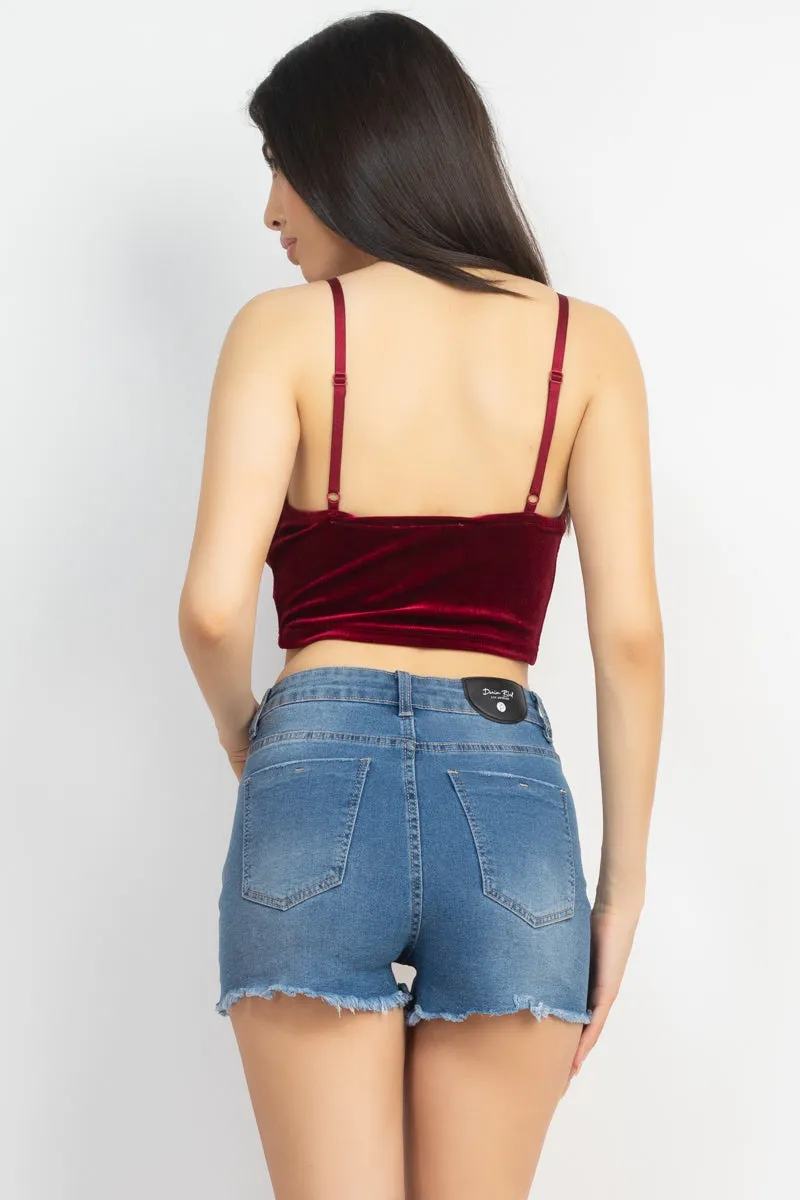 Women's Sleeveless Corset Velvet Crop Top