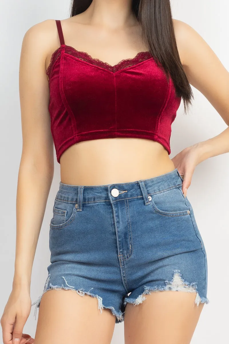 Women's Sleeveless Corset Velvet Crop Top